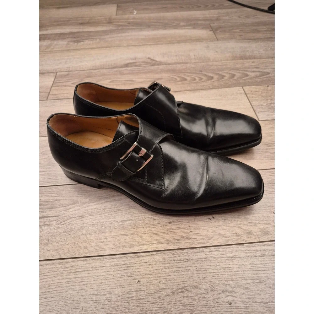 Magnanni Mens Black Leather Single Monk Strap Dress Shoes Made in‎ Spain Sz 11.5